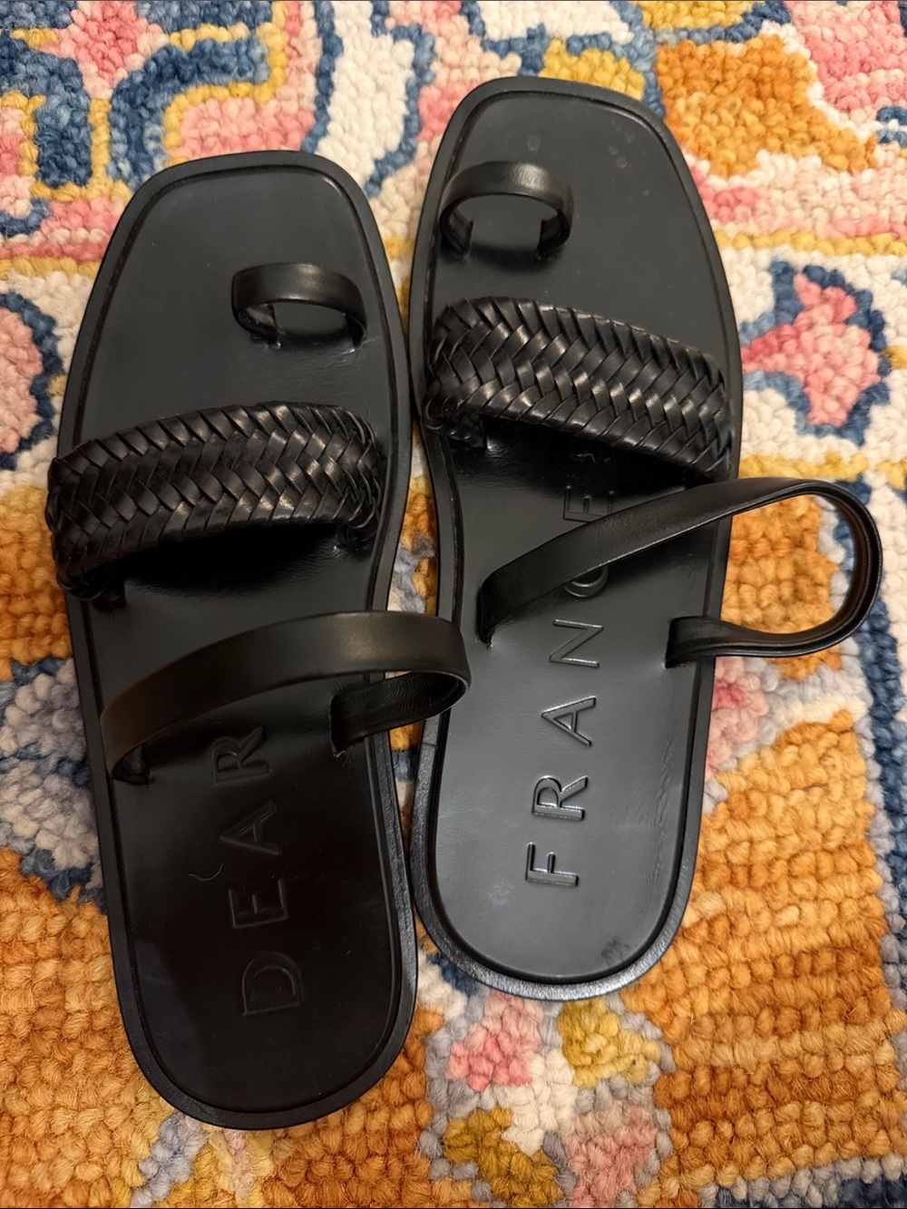 GUC Dear Frances made in Italy Women’s Black Woven Strap Slide Sandals SZ40